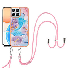 Funda Silicona Gel Goma Patron de Moda Carcasa con Acollador Cordon Lanyard Y03B para Huawei Honor X8 4G Azul