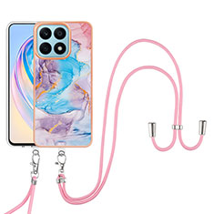 Funda Silicona Gel Goma Patron de Moda Carcasa con Acollador Cordon Lanyard Y03B para Huawei Honor X8a 4G Azul