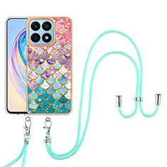 Funda Silicona Gel Goma Patron de Moda Carcasa con Acollador Cordon Lanyard Y03B para Huawei Honor X8a 4G Vistoso