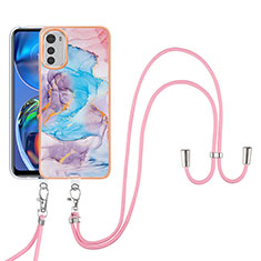 Funda Silicona Gel Goma Patron de Moda Carcasa con Acollador Cordon Lanyard Y03B para Motorola Moto E32 Azul