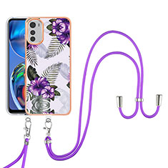 Funda Silicona Gel Goma Patron de Moda Carcasa con Acollador Cordon Lanyard Y03B para Motorola Moto E32 Morado