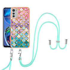 Funda Silicona Gel Goma Patron de Moda Carcasa con Acollador Cordon Lanyard Y03B para Motorola Moto E32 Vistoso