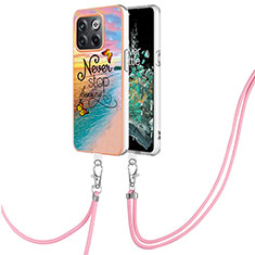 Funda Silicona Gel Goma Patron de Moda Carcasa con Acollador Cordon Lanyard Y03B para OnePlus 10T 5G Multicolor