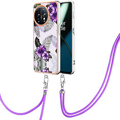 Funda Silicona Gel Goma Patron de Moda Carcasa con Acollador Cordon Lanyard Y03B para OnePlus 11 5G Morado