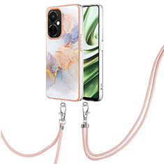 Funda Silicona Gel Goma Patron de Moda Carcasa con Acollador Cordon Lanyard Y03B para OnePlus Nord CE 3 Lite 5G Purpura Claro