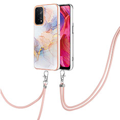 Funda Silicona Gel Goma Patron de Moda Carcasa con Acollador Cordon Lanyard Y03B para OnePlus Nord N200 5G Purpura Claro