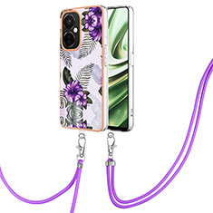 Funda Silicona Gel Goma Patron de Moda Carcasa con Acollador Cordon Lanyard Y03B para OnePlus Nord N30 5G Morado