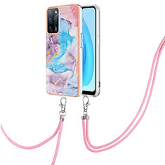 Funda Silicona Gel Goma Patron de Moda Carcasa con Acollador Cordon Lanyard Y03B para Oppo A53s 5G Azul