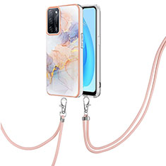 Funda Silicona Gel Goma Patron de Moda Carcasa con Acollador Cordon Lanyard Y03B para Oppo A55 5G Purpura Claro