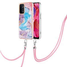 Funda Silicona Gel Goma Patron de Moda Carcasa con Acollador Cordon Lanyard Y03B para Oppo A74 5G Azul