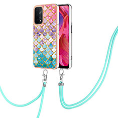 Funda Silicona Gel Goma Patron de Moda Carcasa con Acollador Cordon Lanyard Y03B para Oppo A74 5G Vistoso