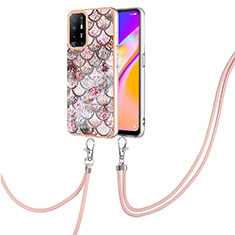 Funda Silicona Gel Goma Patron de Moda Carcasa con Acollador Cordon Lanyard Y03B para Oppo A95 5G Marron