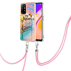 Funda Silicona Gel Goma Patron de Moda Carcasa con Acollador Cordon Lanyard Y03B para Oppo A95 5G Multicolor