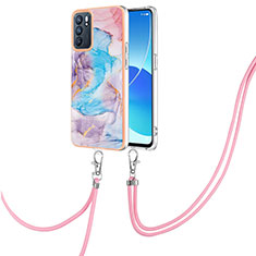 Funda Silicona Gel Goma Patron de Moda Carcasa con Acollador Cordon Lanyard Y03B para Oppo Reno6 5G Azul