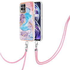 Funda Silicona Gel Goma Patron de Moda Carcasa con Acollador Cordon Lanyard Y03B para Realme 8i Azul