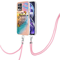 Funda Silicona Gel Goma Patron de Moda Carcasa con Acollador Cordon Lanyard Y03B para Realme 8i Multicolor