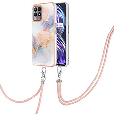 Funda Silicona Gel Goma Patron de Moda Carcasa con Acollador Cordon Lanyard Y03B para Realme 8i Purpura Claro