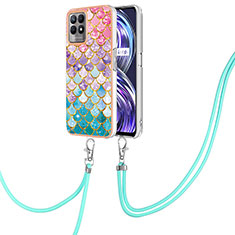 Funda Silicona Gel Goma Patron de Moda Carcasa con Acollador Cordon Lanyard Y03B para Realme 8i Vistoso