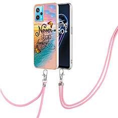 Funda Silicona Gel Goma Patron de Moda Carcasa con Acollador Cordon Lanyard Y03B para Realme 9 4G Multicolor