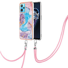 Funda Silicona Gel Goma Patron de Moda Carcasa con Acollador Cordon Lanyard Y03B para Realme 9 5G Azul