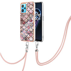 Funda Silicona Gel Goma Patron de Moda Carcasa con Acollador Cordon Lanyard Y03B para Realme 9 Pro+ Plus 5G Marron