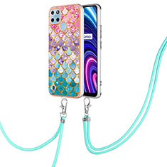 Funda Silicona Gel Goma Patron de Moda Carcasa con Acollador Cordon Lanyard Y03B para Realme C21Y Vistoso