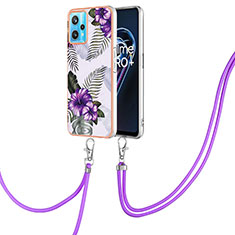 Funda Silicona Gel Goma Patron de Moda Carcasa con Acollador Cordon Lanyard Y03B para Realme Q5 5G Morado