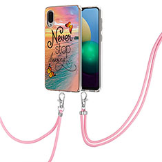 Funda Silicona Gel Goma Patron de Moda Carcasa con Acollador Cordon Lanyard Y03B para Samsung Galaxy A02 Multicolor