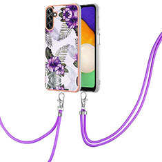 Funda Silicona Gel Goma Patron de Moda Carcasa con Acollador Cordon Lanyard Y03B para Samsung Galaxy A04s Morado