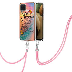 Funda Silicona Gel Goma Patron de Moda Carcasa con Acollador Cordon Lanyard Y03B para Samsung Galaxy A12 Nacho Multicolor