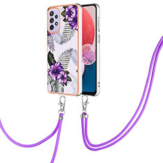 Funda Silicona Gel Goma Patron de Moda Carcasa con Acollador Cordon Lanyard Y03B para Samsung Galaxy A13 4G Morado