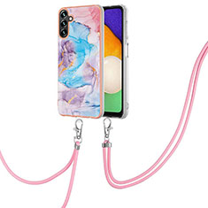 Funda Silicona Gel Goma Patron de Moda Carcasa con Acollador Cordon Lanyard Y03B para Samsung Galaxy A13 5G Azul