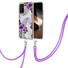 Funda Silicona Gel Goma Patron de Moda Carcasa con Acollador Cordon Lanyard Y03B para Samsung Galaxy A15 4G Morado