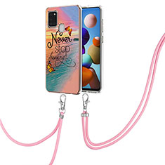 Funda Silicona Gel Goma Patron de Moda Carcasa con Acollador Cordon Lanyard Y03B para Samsung Galaxy A21s Multicolor