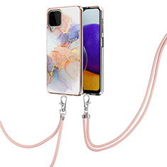 Funda Silicona Gel Goma Patron de Moda Carcasa con Acollador Cordon Lanyard Y03B para Samsung Galaxy A22 4G Purpura Claro