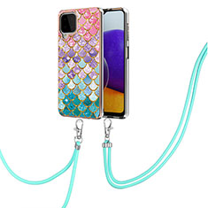 Funda Silicona Gel Goma Patron de Moda Carcasa con Acollador Cordon Lanyard Y03B para Samsung Galaxy A22 4G Vistoso