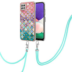 Funda Silicona Gel Goma Patron de Moda Carcasa con Acollador Cordon Lanyard Y03B para Samsung Galaxy A22s 5G Vistoso