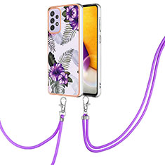 Funda Silicona Gel Goma Patron de Moda Carcasa con Acollador Cordon Lanyard Y03B para Samsung Galaxy A23 4G Morado