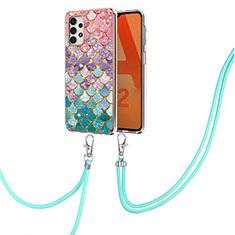 Funda Silicona Gel Goma Patron de Moda Carcasa con Acollador Cordon Lanyard Y03B para Samsung Galaxy A32 4G Vistoso