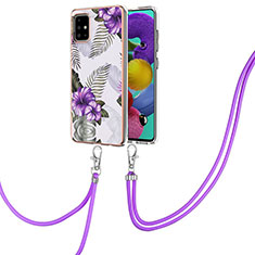 Funda Silicona Gel Goma Patron de Moda Carcasa con Acollador Cordon Lanyard Y03B para Samsung Galaxy A51 4G Morado