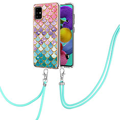 Funda Silicona Gel Goma Patron de Moda Carcasa con Acollador Cordon Lanyard Y03B para Samsung Galaxy A51 5G Vistoso