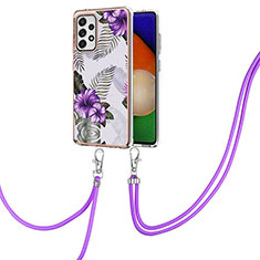 Funda Silicona Gel Goma Patron de Moda Carcasa con Acollador Cordon Lanyard Y03B para Samsung Galaxy A52 4G Morado