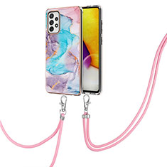 Funda Silicona Gel Goma Patron de Moda Carcasa con Acollador Cordon Lanyard Y03B para Samsung Galaxy A72 4G Azul