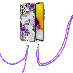 Funda Silicona Gel Goma Patron de Moda Carcasa con Acollador Cordon Lanyard Y03B para Samsung Galaxy A72 5G Morado