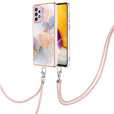 Funda Silicona Gel Goma Patron de Moda Carcasa con Acollador Cordon Lanyard Y03B para Samsung Galaxy A73 5G Purpura Claro