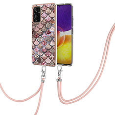 Funda Silicona Gel Goma Patron de Moda Carcasa con Acollador Cordon Lanyard Y03B para Samsung Galaxy F54 5G Marron