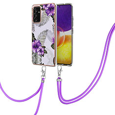 Funda Silicona Gel Goma Patron de Moda Carcasa con Acollador Cordon Lanyard Y03B para Samsung Galaxy F54 5G Morado