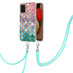 Funda Silicona Gel Goma Patron de Moda Carcasa con Acollador Cordon Lanyard Y03B para Samsung Galaxy M02s Vistoso