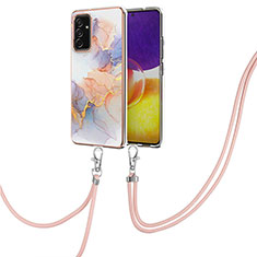 Funda Silicona Gel Goma Patron de Moda Carcasa con Acollador Cordon Lanyard Y03B para Samsung Galaxy M14 5G Purpura Claro