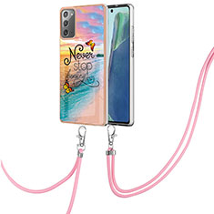 Funda Silicona Gel Goma Patron de Moda Carcasa con Acollador Cordon Lanyard Y03B para Samsung Galaxy Note 20 5G Multicolor